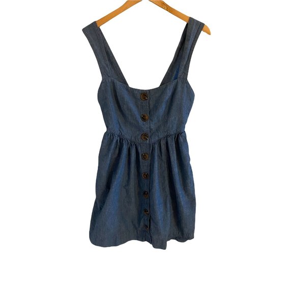 Free People Blue Chambray Carolina Button Front Mini Dress/Jumper Size 2 - Picture 3 of 7